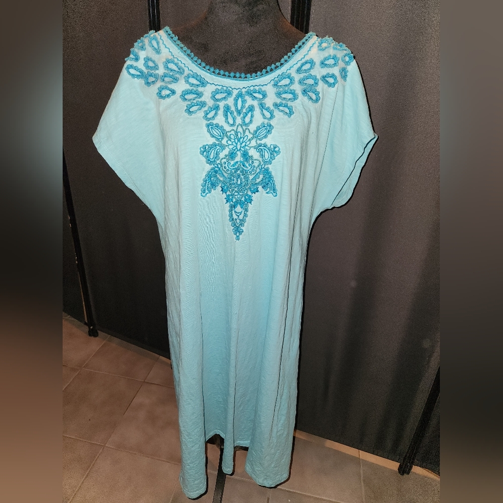 Soft Surroundings Turquoise Embroidered Dress